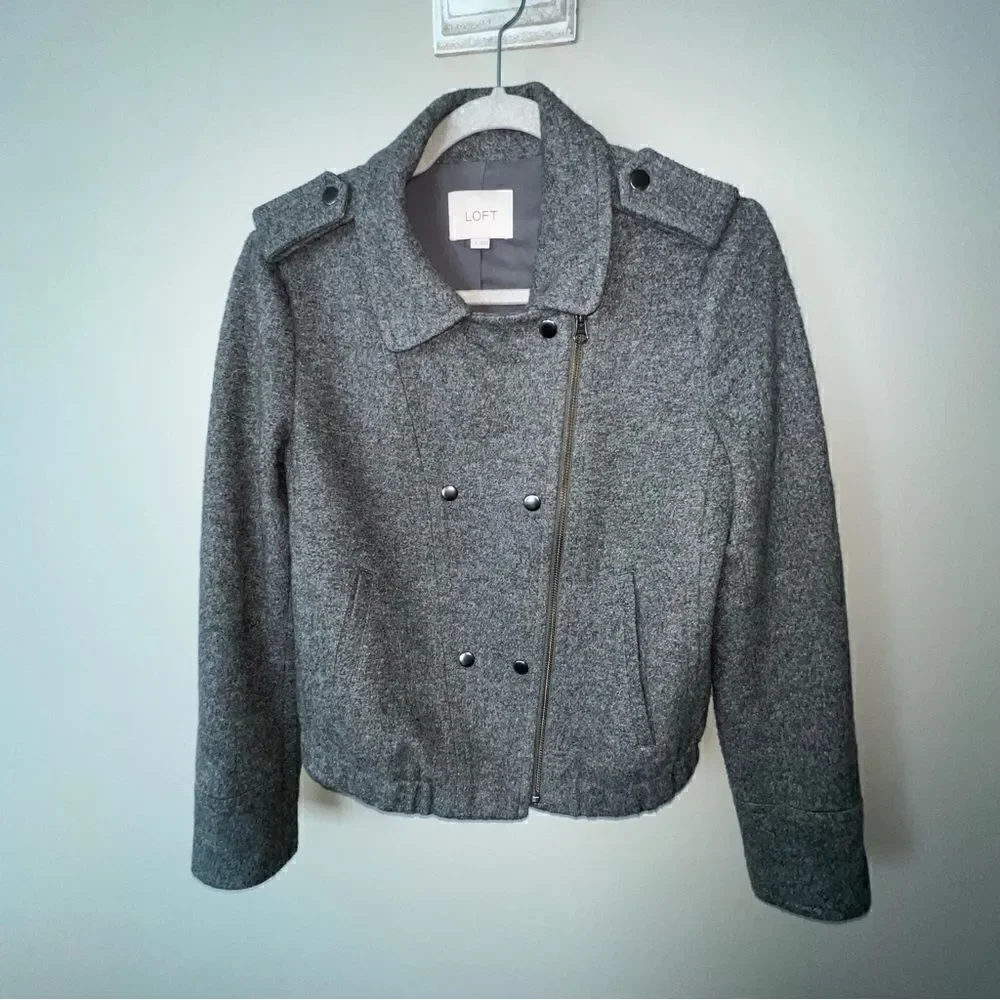 Loft Gray Bomber Moto Jacket - Sz S